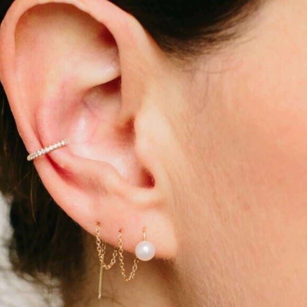Gold Ear Cuff Pave "diamonds" 14K gold Vermeil Ear Cuff NO PIERCING required - Picture 7 of 8